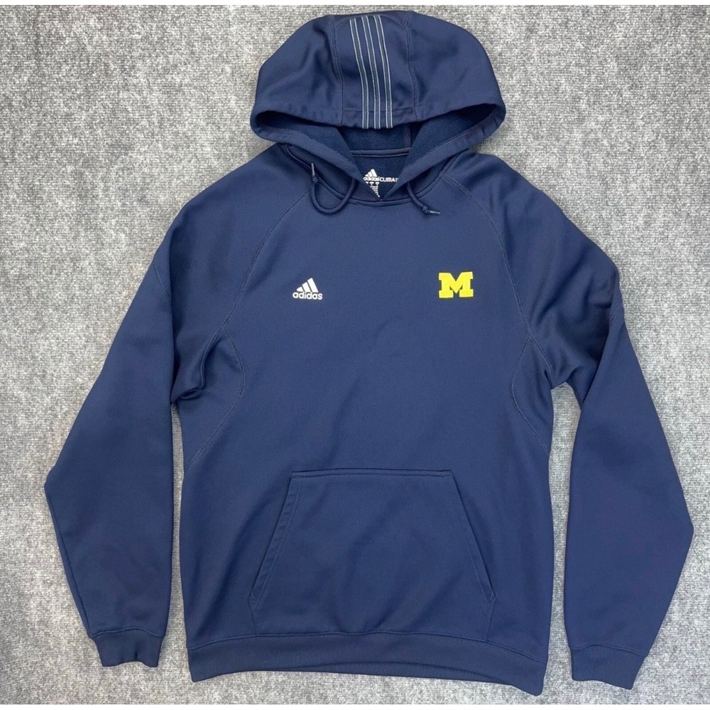 Adidas Michigan Wolverines Hoodie Pullover Men L Navy Blue Maize Logo CLIMAWARM